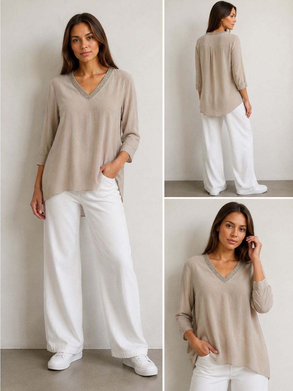 H&M Women’s Chiffon Vneck Blouse Tan Size 14